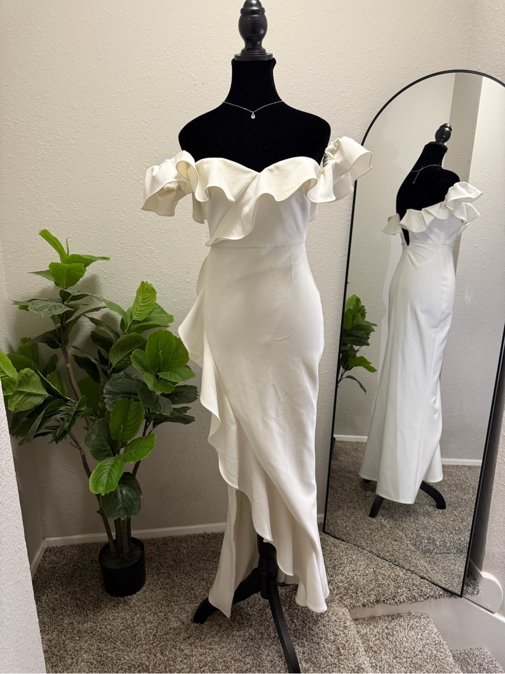 Likely White Off-Shoulder Ruffle Bridal Gown